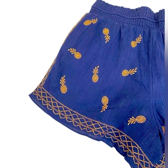 J crew 100% cotton lined navy shorts gold metallic embroidery pineapples medium - Picture 5 of 9